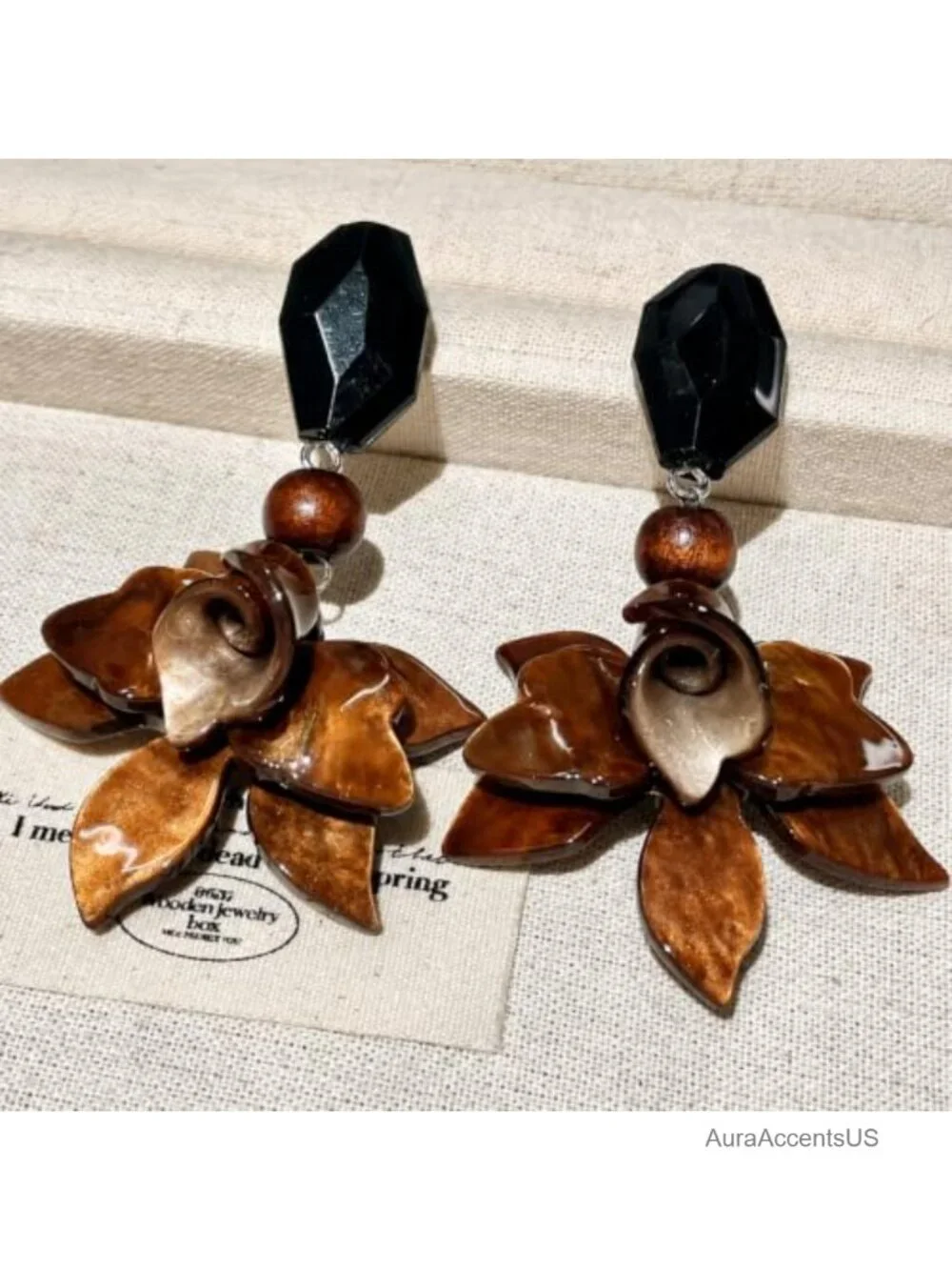 Layered Resin Petal Dangle Earrings for Women, Boho Floral Statement Jewelry